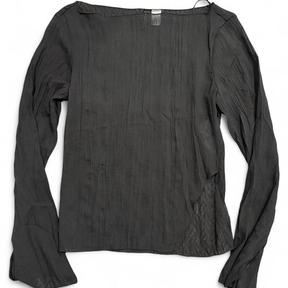 Black long sheer pleated textured long bell sleeves